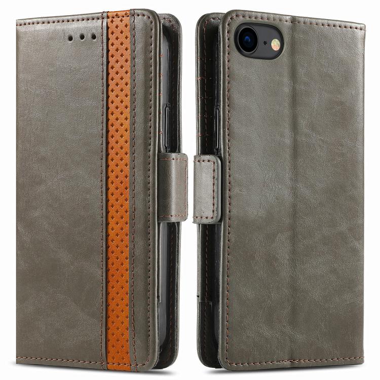 For iPhone 16e CaseNeo Splicing Dual Magnetic Buckle Leather Phone Case(Gray) by bashfashion
