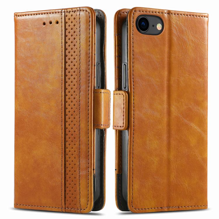 For iPhone 16e CaseNeo Splicing Dual Magnetic Buckle Leather Phone Case(Khaki) by bashfashion