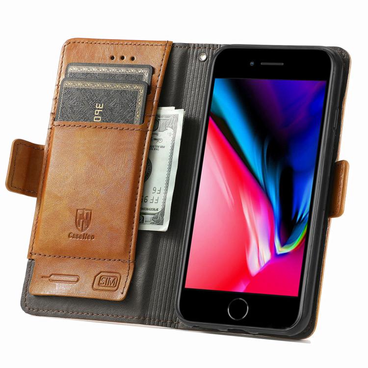 For iPhone 16e CaseNeo Splicing Dual Magnetic Buckle Leather Phone Case(Khaki) by bashfashion
