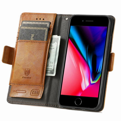 For iPhone 16e CaseNeo Splicing Dual Magnetic Buckle Leather Phone Case(Khaki) by bashfashion