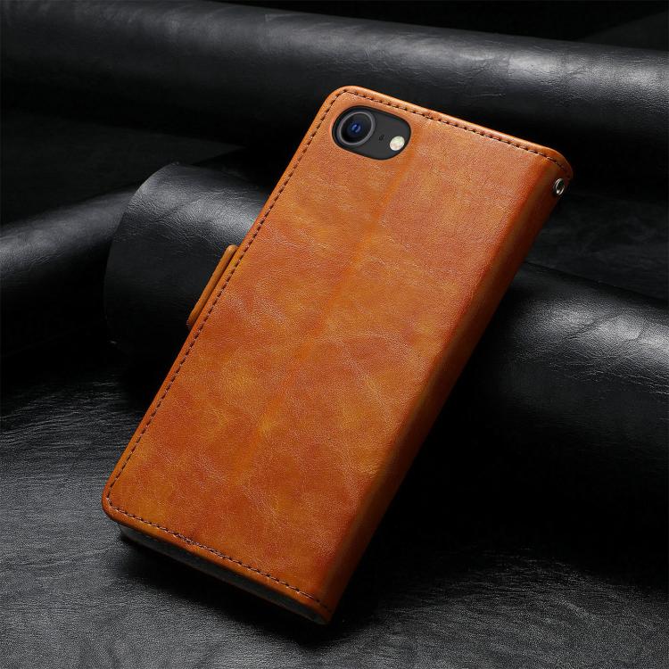 For iPhone 16e CaseNeo Splicing Dual Magnetic Buckle Leather Phone Case(Khaki) by bashfashion