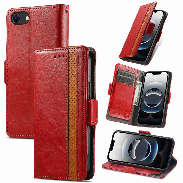 For iPhone 16e CaseNeo Splicing Dual Magnetic Buckle Leather Phone Case(Red) by bashfashion