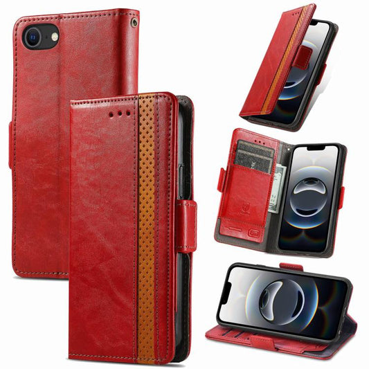 For iPhone 16e CaseNeo Splicing Dual Magnetic Buckle Leather Phone Case(Red) by bashfashion
