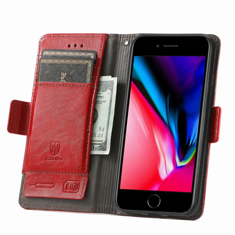 For iPhone 16e CaseNeo Splicing Dual Magnetic Buckle Leather Phone Case(Red) by bashfashion