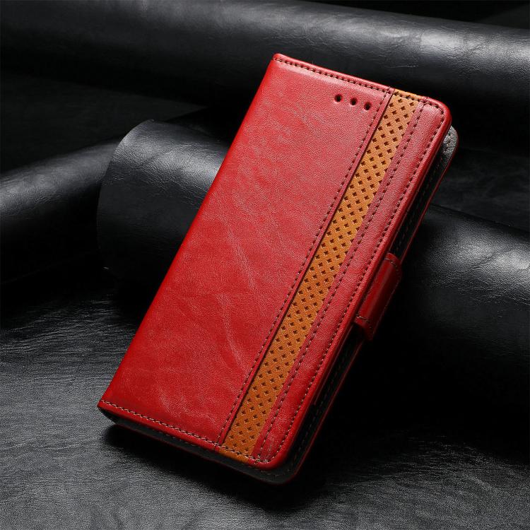 For iPhone 16e CaseNeo Splicing Dual Magnetic Buckle Leather Phone Case(Red) by bashfashion