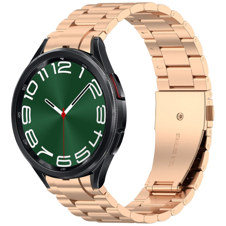 For Samsung Galaxy Watch 6 Classic 43 / 47mm Three Beads Button Quick Release Metal Watch Band(Rose Gold) by bashfashion