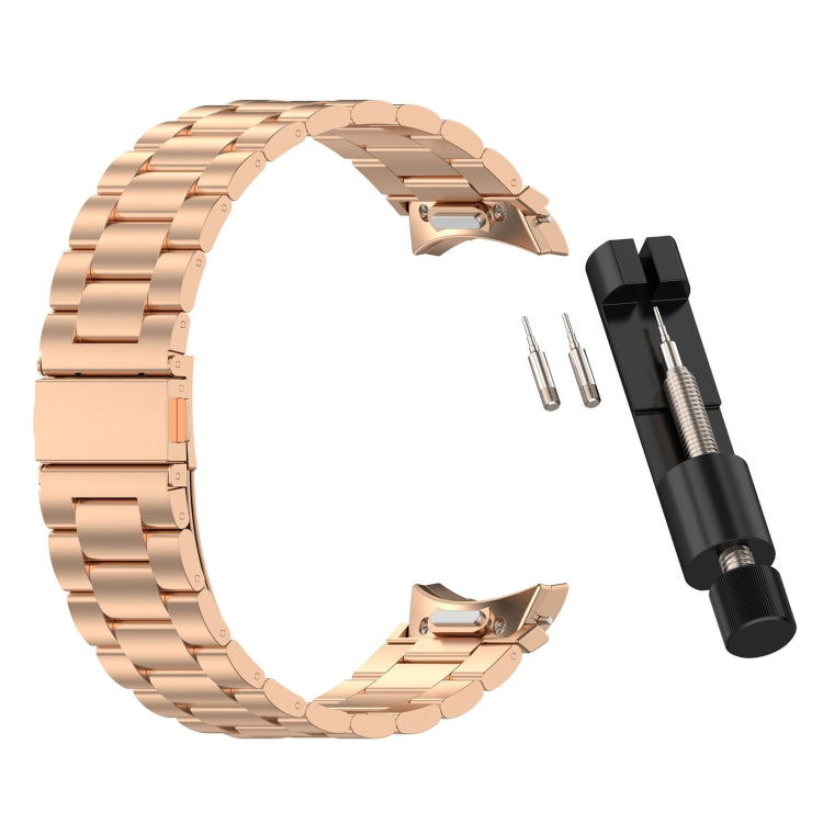 For Samsung Galaxy Watch 6 Classic 43 / 47mm Three Beads Button Quick Release Metal Watch Band(Rose Gold) by bashfashion