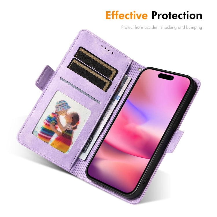 For iPhone 16 ENKAY Embossed Rhombus Starry Leather Phone Case with Screen Film(Purple) by ENKAY