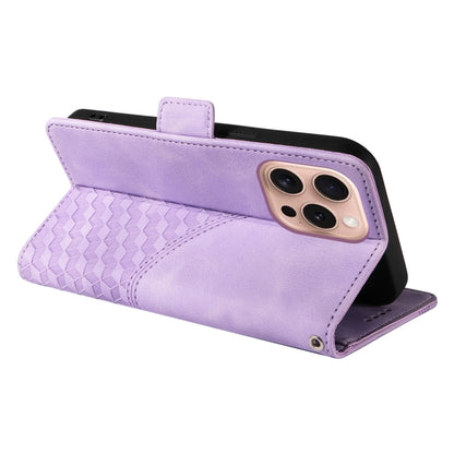For iPhone 16 Pro Max ENKAY Embossed Rhombus Starry Leather Phone Case with Screen Film(Purple) by ENKAY