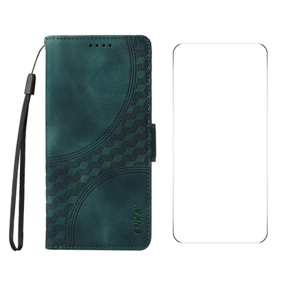 For iPhone 16e ENKAY Embossed Rhombus Starry Leather Phone Case with Screen Film(Green) by ENKAY