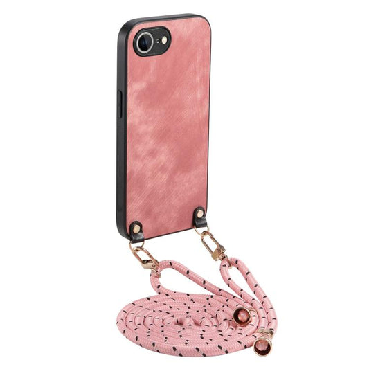 For iPhone 16e Vintage Leather PC Back Cover Phone Case with Crossbody Strap(Pink) by bashfashion