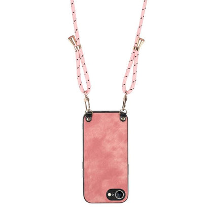 For iPhone 16e Vintage Leather PC Back Cover Phone Case with Crossbody Strap(Pink) by bashfashion