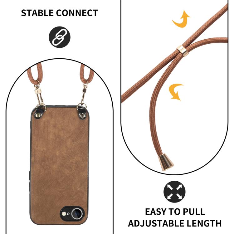 For iPhone 16e Vintage Leather PC Back Cover Phone Case with Crossbody Strap(Brown) by bashfashion