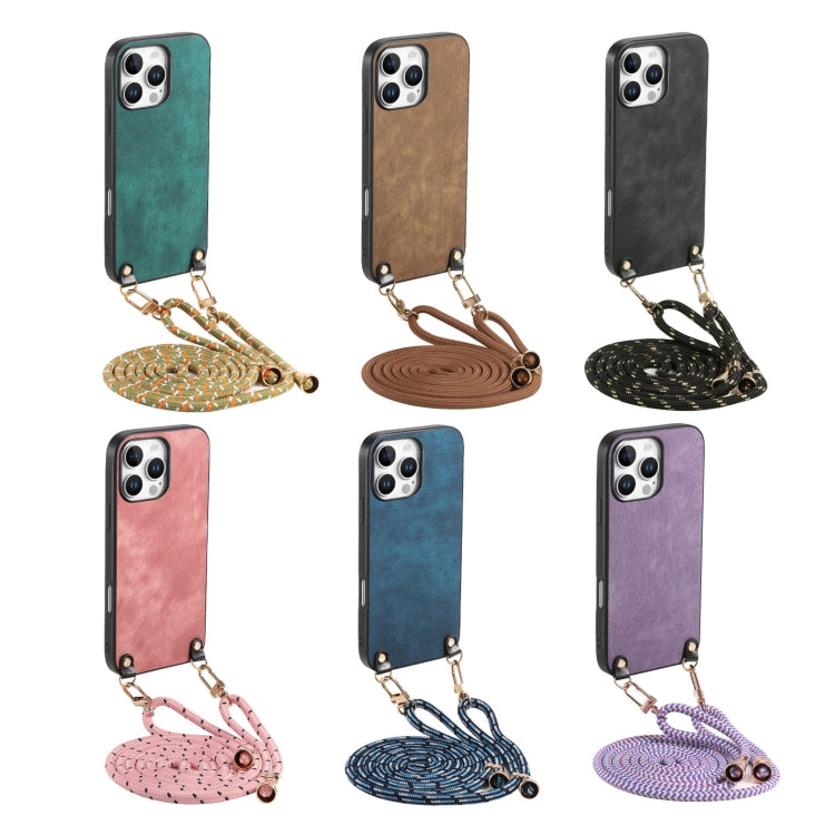 For iPhone 16e Vintage Leather PC Back Cover Phone Case with Crossbody Strap(Blue) by bashfashion