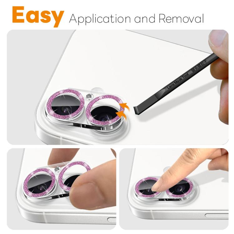 For iPhone 17 NORTHJO Camera Lens Protector Glitter Ring 3D Tempered Glass Film(Pink) by NORTHJO