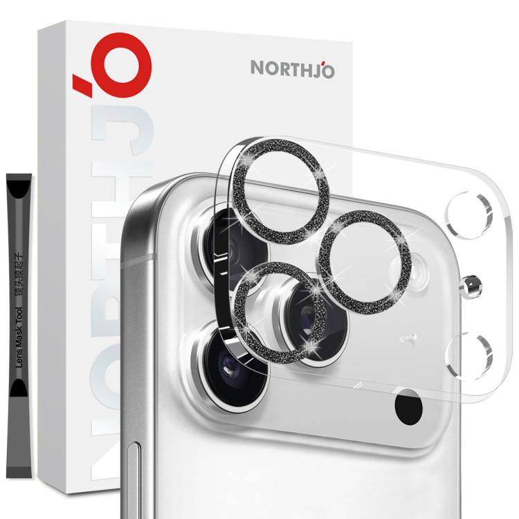 For iPhone 17 Pro NORTHJO Camera Lens Protector Glitter Ring 3D Tempered Glass Film(Black) by NORTHJO