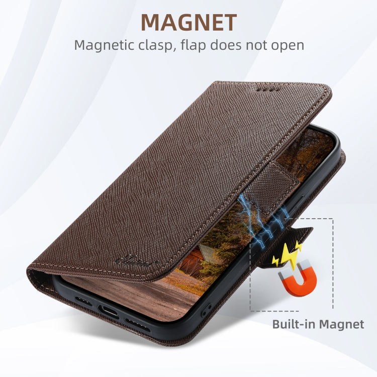 For iPhone 16 Plus Suteni J08 Multifunctional Cross Texture MagSafe Leather Phone Case(Brown) by Suteni