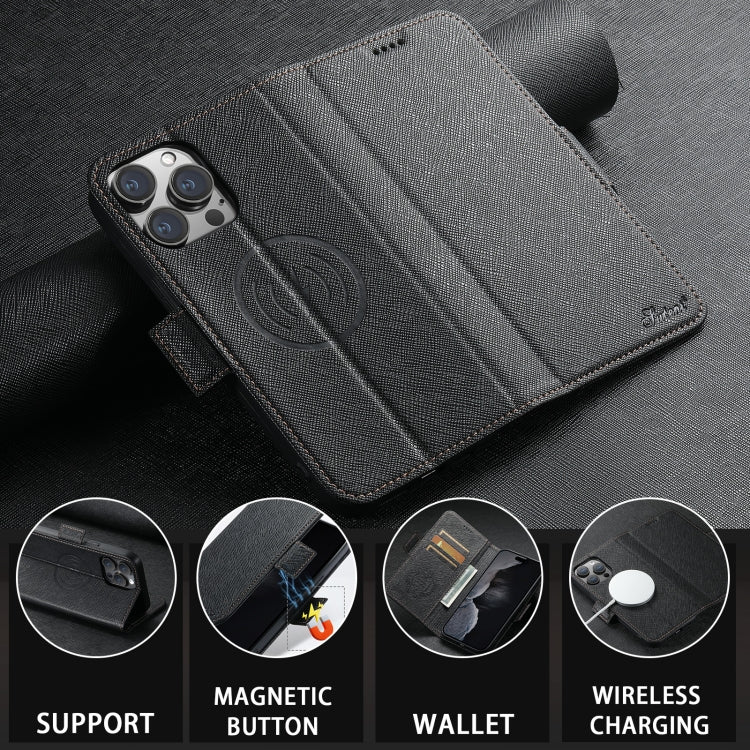 For iPhone 16 Plus Suteni J08 Multifunctional Cross Texture MagSafe Leather Phone Case(Black) by Suteni