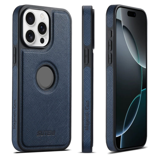 For iPhone 16 Pro Max Suteni G1 Cross Texture MagSafe Phone Case(Blue) by Suteni