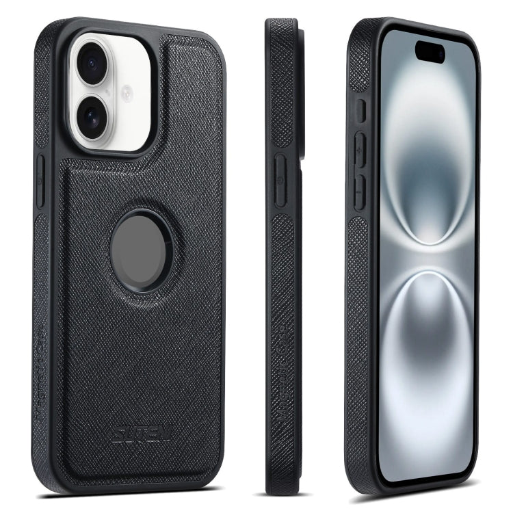 For iPhone 16 Plus Suteni G1 Cross Texture MagSafe Phone Case(Black) by Suteni