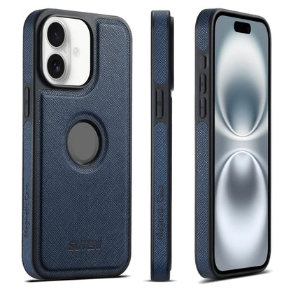 For iPhone 16 Plus Suteni G1 Cross Texture MagSafe Phone Case(Blue) by Suteni