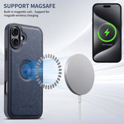 For iPhone 16 Plus Suteni G1 Cross Texture MagSafe Phone Case(Blue) by Suteni