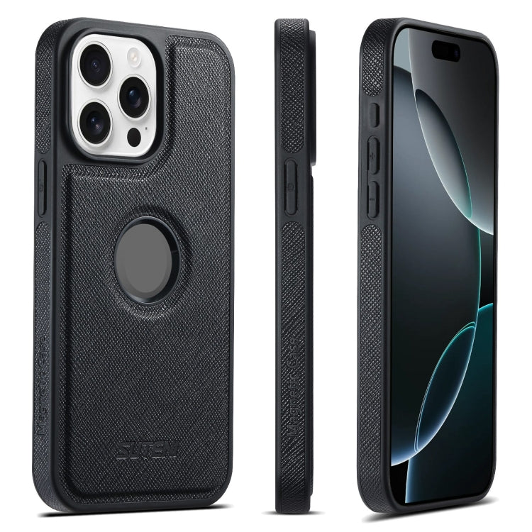 For iPhone 16 Pro Suteni G1 Cross Texture MagSafe Phone Case(Black) by Suteni