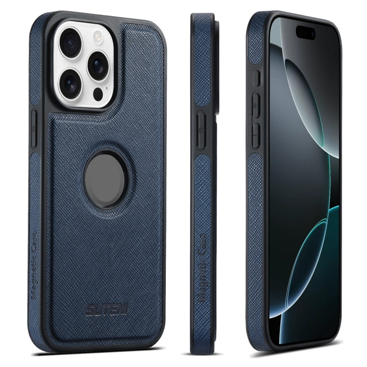 For iPhone 16 Pro Suteni G1 Cross Texture MagSafe Phone Case(Blue) by Suteni