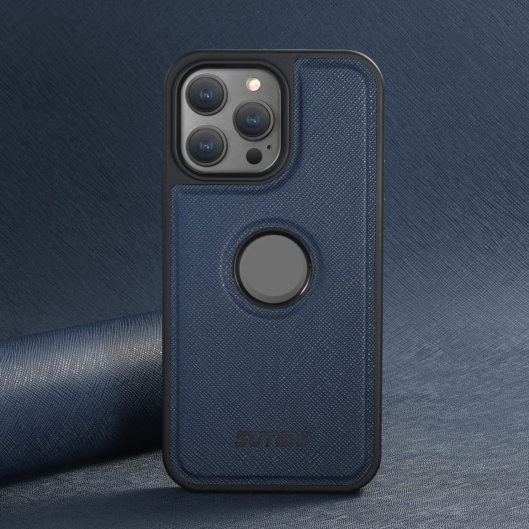 For iPhone 15 Plus Suteni G1 Cross Texture MagSafe Phone Case(Blue) by Suteni