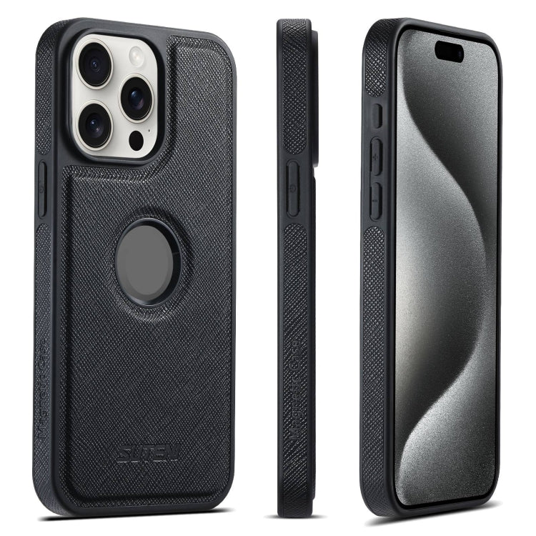 For iPhone 15 Pro Suteni G1 Cross Texture MagSafe Phone Case(Black) by Suteni