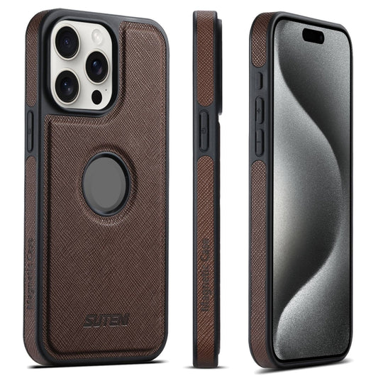 For iPhone 15 Pro Suteni G1 Cross Texture MagSafe Phone Case(Brown) by Suteni