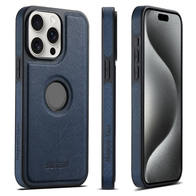 For iPhone 15 Pro Suteni G1 Cross Texture MagSafe Phone Case(Blue) by Suteni