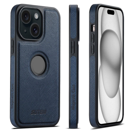 For iPhone 15 Suteni G1 Cross Texture MagSafe Phone Case(Blue) by Suteni