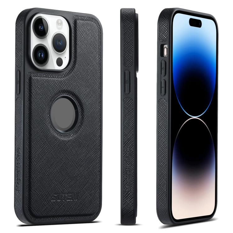 For iPhone 14 Pro Max Suteni G1 Cross Texture MagSafe Phone Case(Black) by Suteni