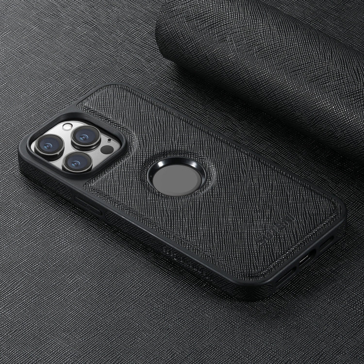 For iPhone 14 Plus Suteni G1 Cross Texture MagSafe Phone Case(Black) by Suteni