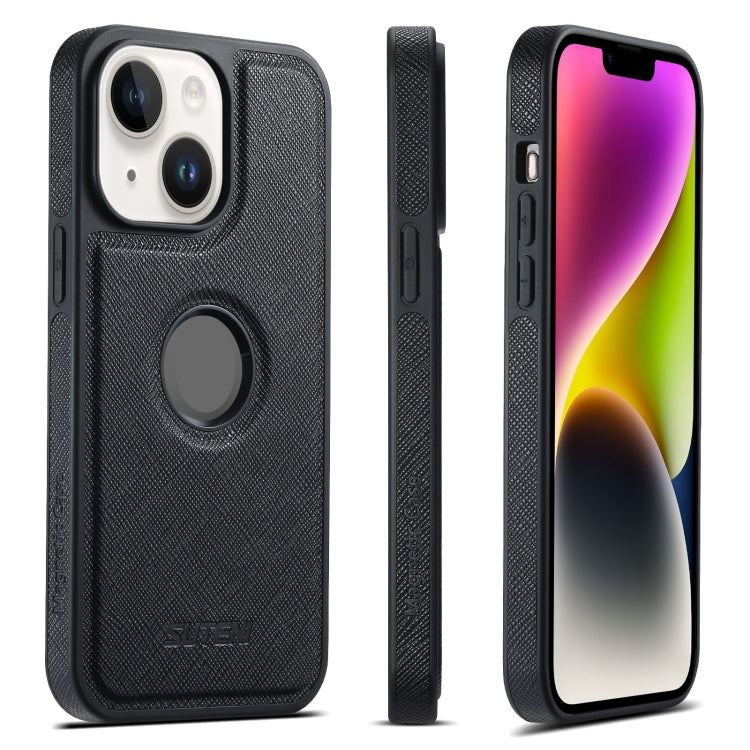 For iPhone 14 Suteni G1 Cross Texture MagSafe Phone Case(Black) by Suteni