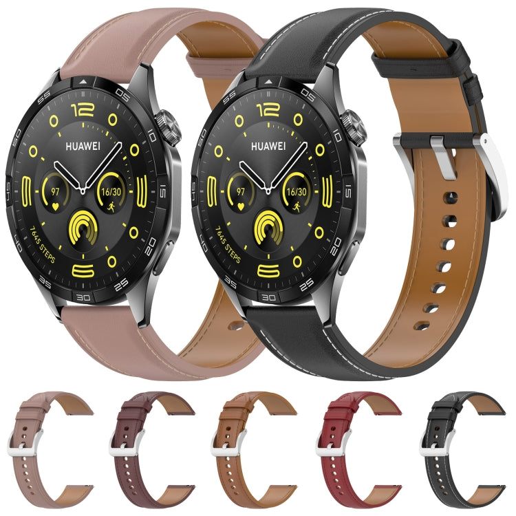 For Huawei Watch GT 4 46mm Stainless Steel Quick Release Buckle 22mm Genuine Leather Watch Band(Dark Pink) by bashfashion