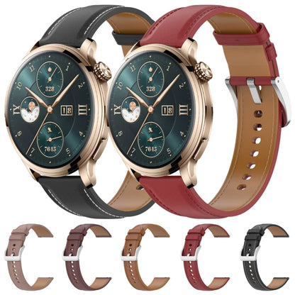 For Honor Watch 4 Pro Stainless Steel Quick Release Buckle 22mm Genuine Leather Watch Band(Dark Pink) by bashfashion