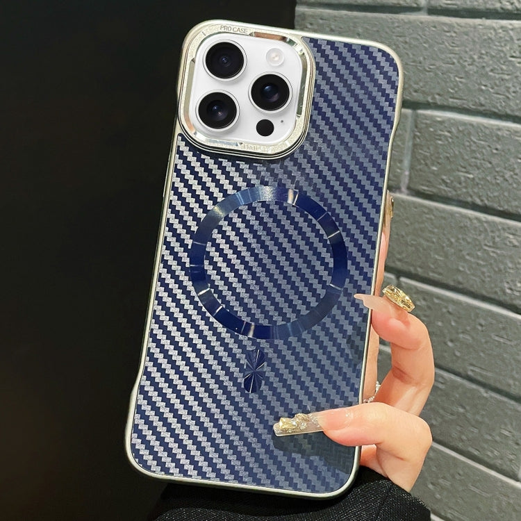 For iPhone 14 Pro AG Carbon Fiber Frameless MagSafe Phone Case(Blue) by bashfashion