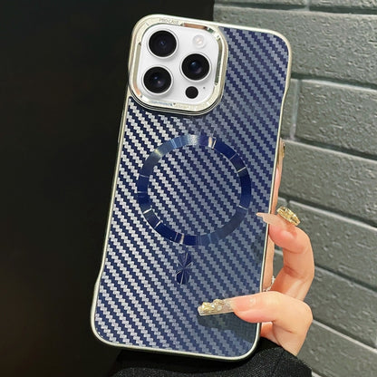 For iPhone 15 Pro Max AG Carbon Fiber Frameless MagSafe Phone Case(Blue) by bashfashion