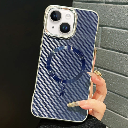 For iPhone 15 Plus AG Carbon Fiber Frameless MagSafe Phone Case(Blue) by bashfashion