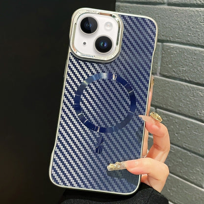 For iPhone 15 AG Carbon Fiber Frameless MagSafe Phone Case(Blue) by bashfashion