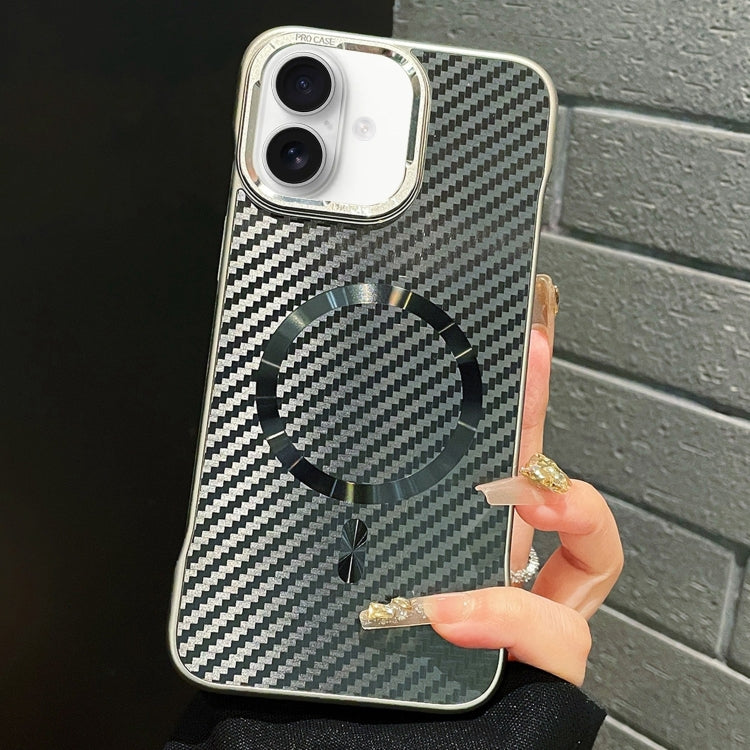 For iPhone 16 Plus AG Carbon Fiber Frameless MagSafe Phone Case(Black) by bashfashion
