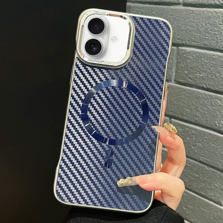 For iPhone 16 Plus AG Carbon Fiber Frameless MagSafe Phone Case(Blue) by bashfashion