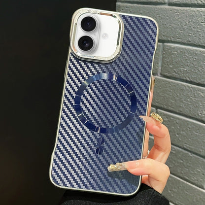 For iPhone 16 Plus AG Carbon Fiber Frameless MagSafe Phone Case(Blue) by bashfashion