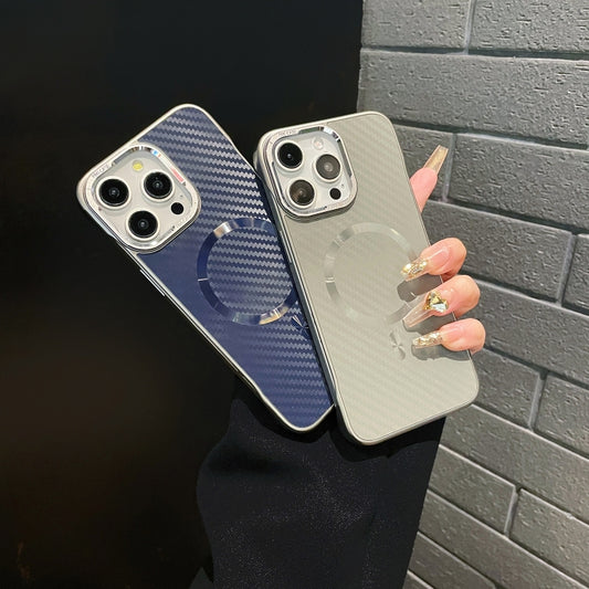 For iPhone 15 AG Carbon Fiber Frameless MagSafe Phone Case(Blue) by bashfashion