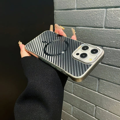 For iPhone 14 AG Carbon Fiber Frameless MagSafe Phone Case(Black) by bashfashion