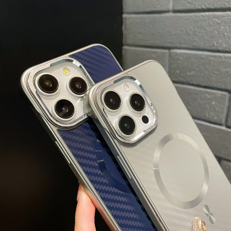 For iPhone 15 Pro AG Carbon Fiber Frameless MagSafe Phone Case(Blue) by bashfashion