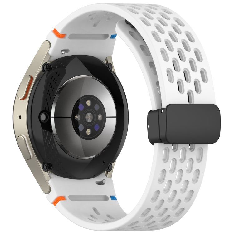 For Samsung Galaxy Watch 7 40 / 44mm Holes Style Stitched Folding Buckle Silicone Watch Band(White) by bashfashion