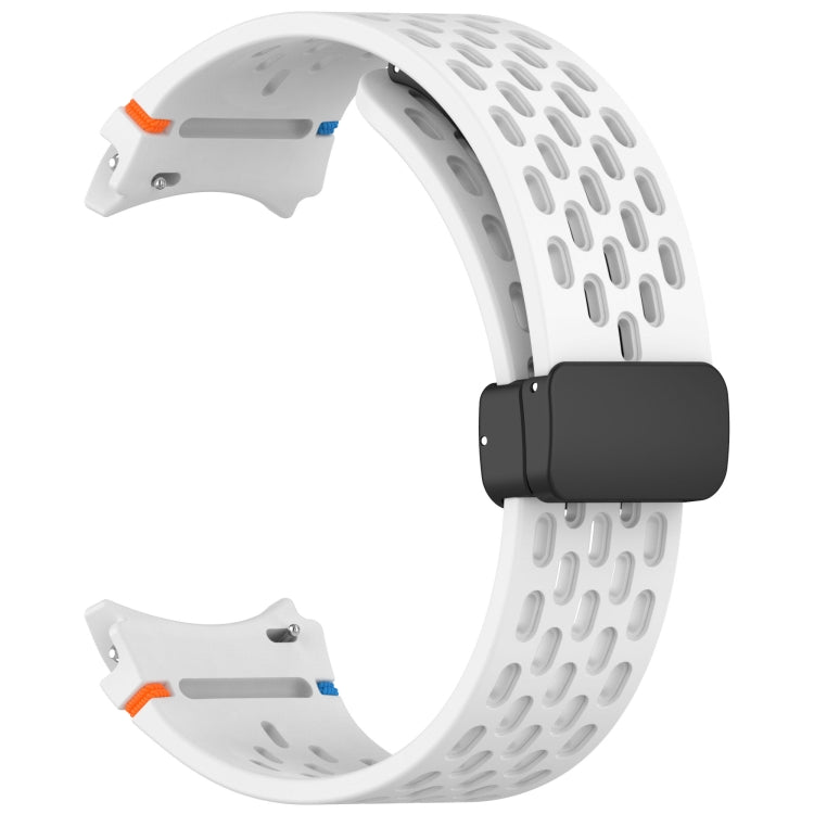 For Samsung Galaxy Watch 7 40 / 44mm Holes Style Stitched Folding Buckle Silicone Watch Band(White) by bashfashion